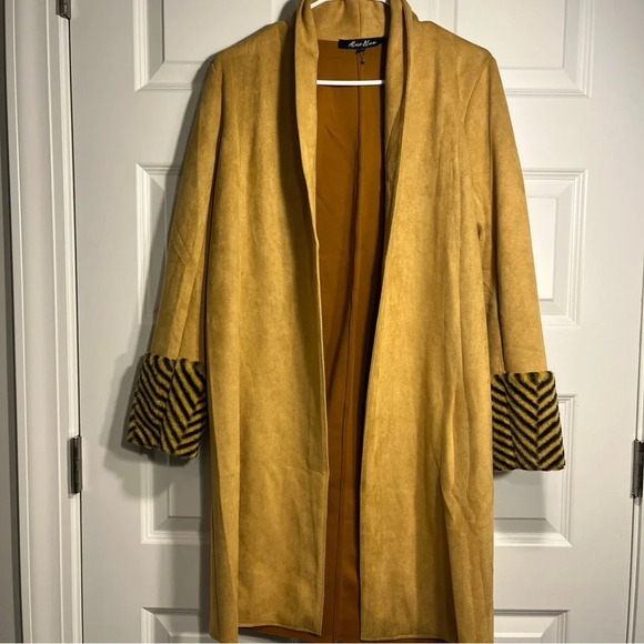 Alice Blue Cardigan Duster Animal Print Faux Suede Texture Open Front Size M - Picture 1 of 10
